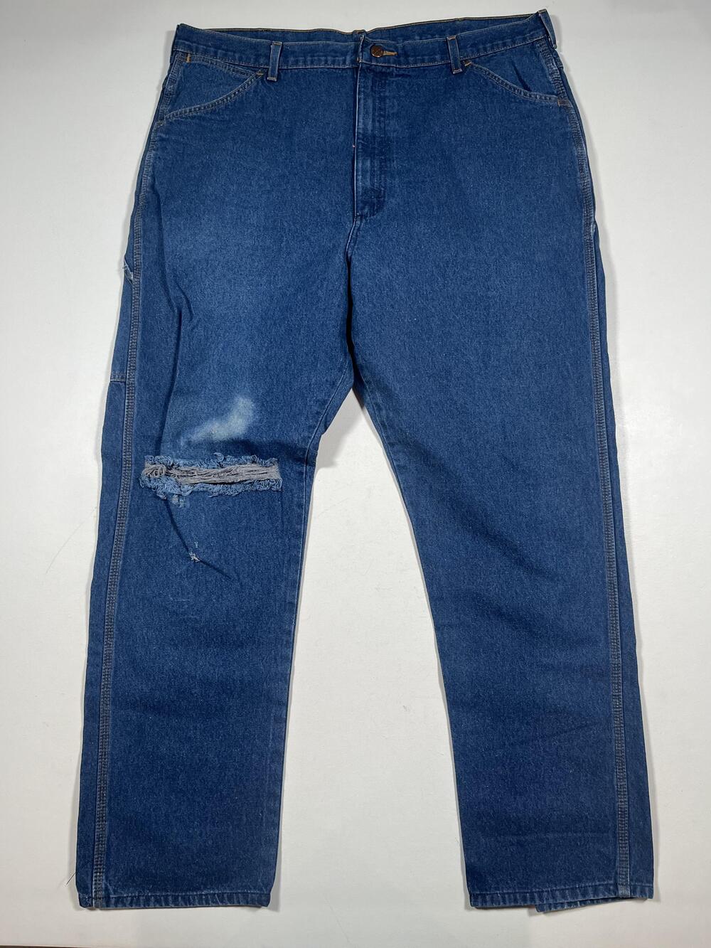 Wrangler Workwear Jeans Mens 42x32 Blue Denim Straight Leg Carpenter Read